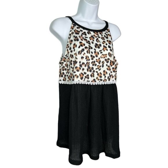 Leopard Lace Gauzy Sleeveless Womens L Baby Doll Top - Picture 3 of 7